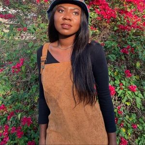 Brown Pocket Front Overall Corduroy Dress